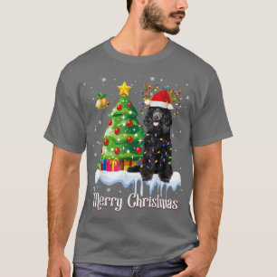 Camiseta Papais noeis de Poodle Negra Árvore de Natal Luzes