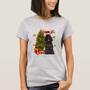 Camiseta Papais noeis de Poodle Negra Luzes de Árvore de N