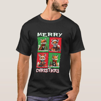 Camiseta Papais noeis de Raposa Cura Passam Árvore Feliz de