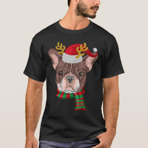 Camiseta Papais noeis de Reindeer para Bulldog Francês
