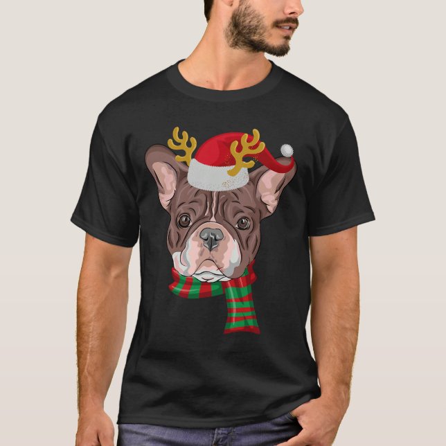 Camiseta Papais noeis de Reindeer para Bulldog Francês (Frente)
