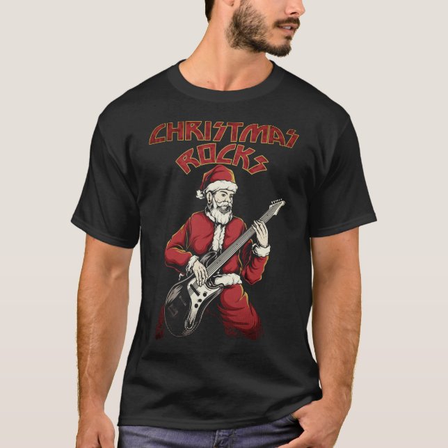 Camiseta Papais noeis De Rochas De Natal Com Violão (Frente)