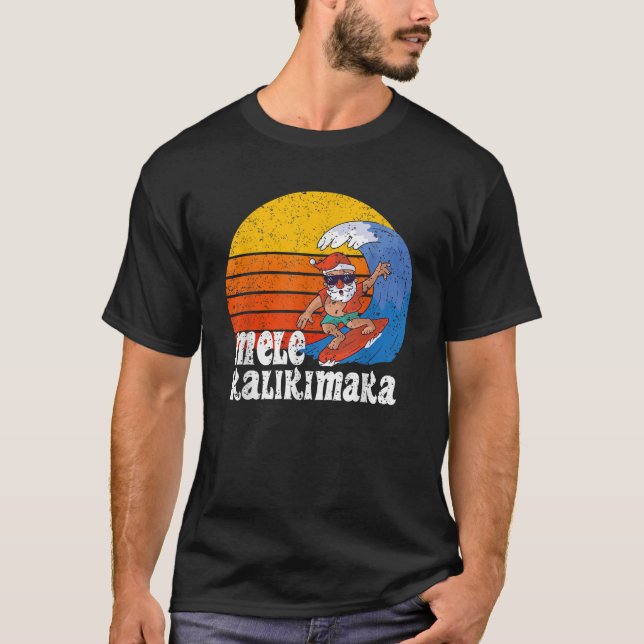 Camiseta Papais noeis de surfe de Mele Kalikimaka no Havaí (Frente)