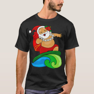 Camiseta Papais noeis De Surfe Havaianos Em Onda Com Sack S