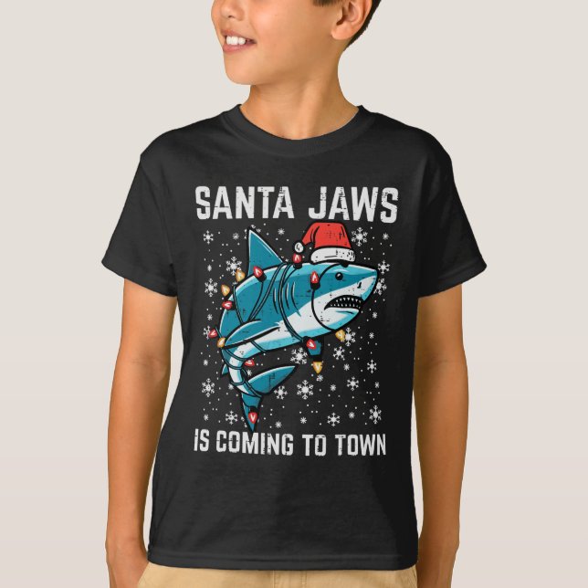 Camiseta Papais noeis de tubarão natalino Tubarão Natal Hom (Frente)