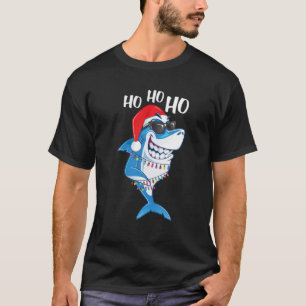 Camiseta Papais noeis de tubarão Tee Funny Shark Hat Luz d