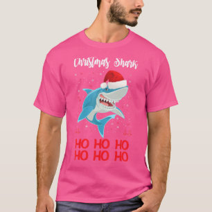 Camiseta Papais noeis de tubarão Tee Shark Hat Luzes Natal 