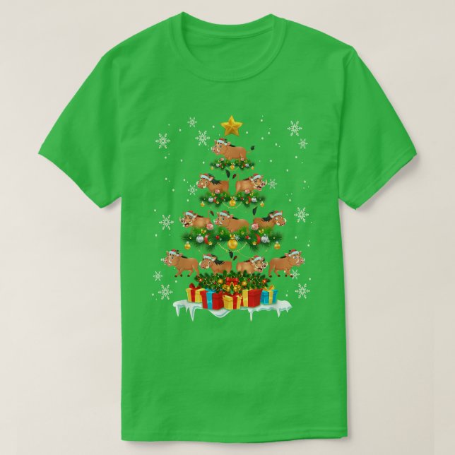 Camiseta Papais noeis de Warthog Árvore Xmas Luzes da vida  (Frente do Design)