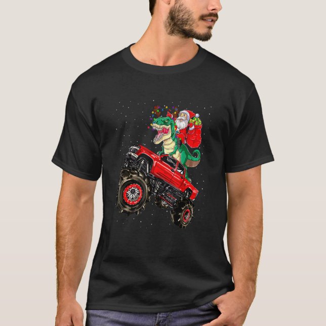 Camiseta Papais noeis Dirigindo Meninos Monstros Do Dinossa (Frente)