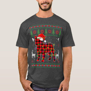 Camiseta Papais noeis do Bulldog Francês Xadrez Vermelha Su