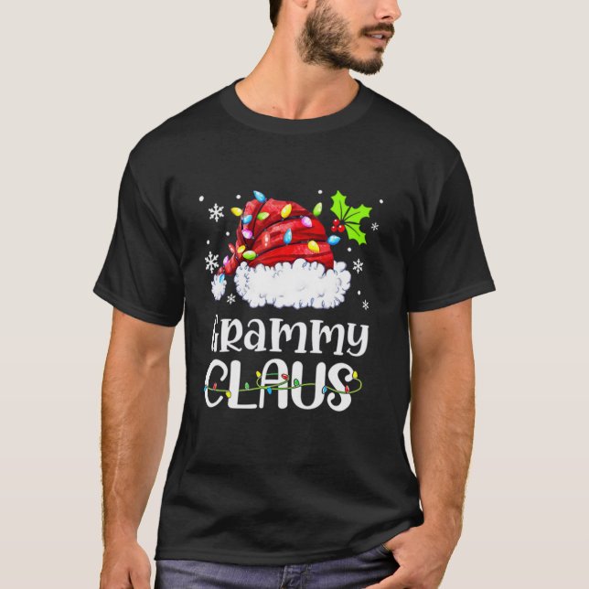 Camiseta Papais noeis do Grammy Claus Hat Light Snow Xmas (Frente)