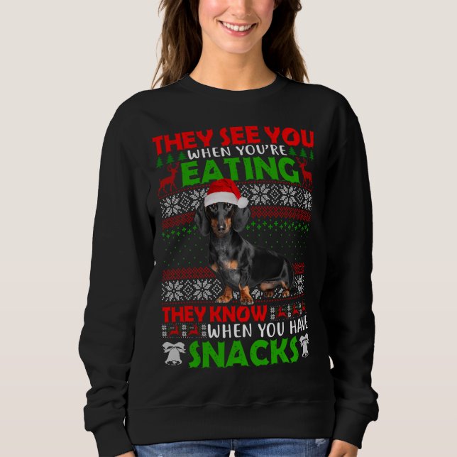Camiseta Papais noeis do Xmas Dachshund que te veem quando  (Frente)