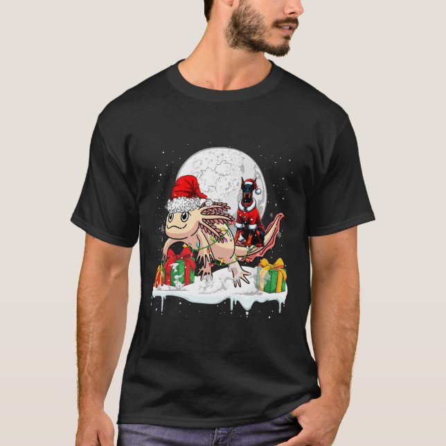 Camiseta Papais noeis Dobermann Andando Axolotl Proprietári (Frente)