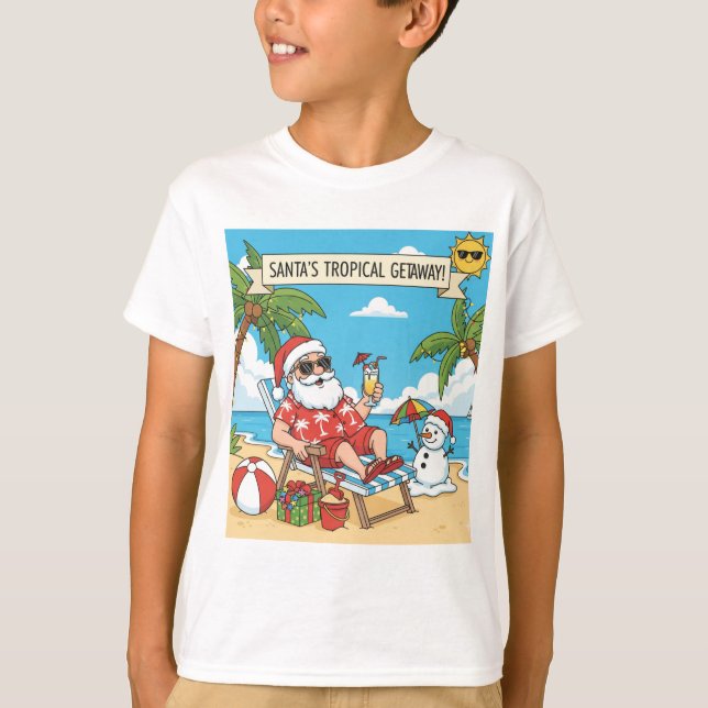 Camiseta Papais noeis e boneco de neve na praia (Frente)