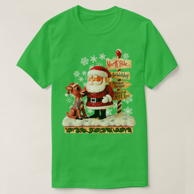 Camiseta Papais noeis e Estilo de Arte Folk Rudolph (Frente do Design)