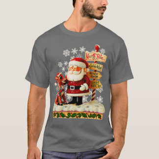 Camiseta Papais noeis e Estilo de Arte Folk Rudolph