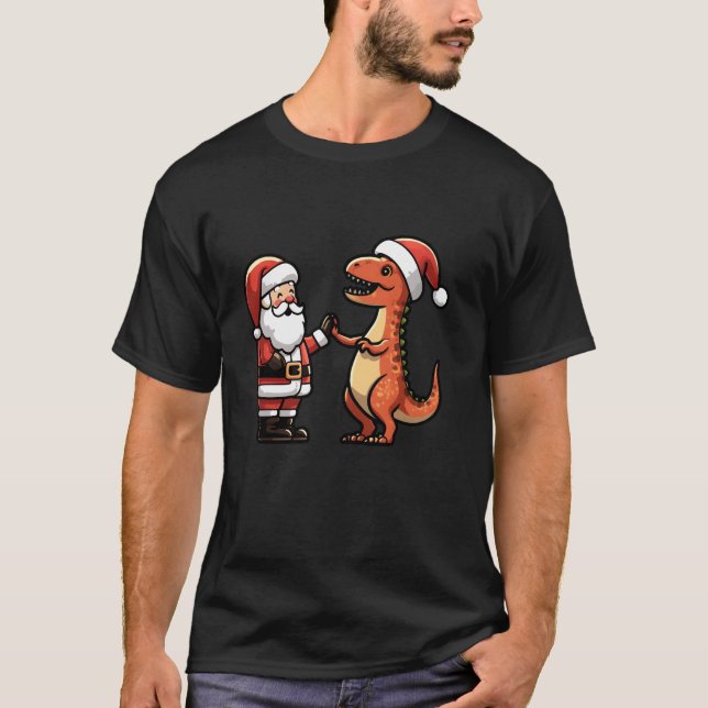 Camiseta Papais noeis e T Rex Dinossaur Altamente Engraçado (Frente)