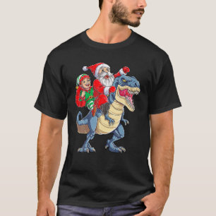 Camiseta Papais noeis Elf Andando Dinossauro T - Rex Christ