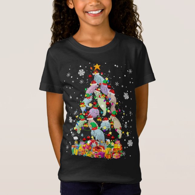 Camiseta Papais noeis ELF Manatee Árvore de Natal Manat (Frente)