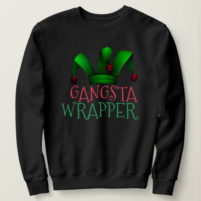 Camiseta Papais noeis Elf Personalizados Auxiliar Gangsta W (Frente do Design)