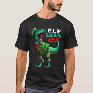Camiseta Papais noeis Elf Saurus T Rex Engraçado Natal Dino