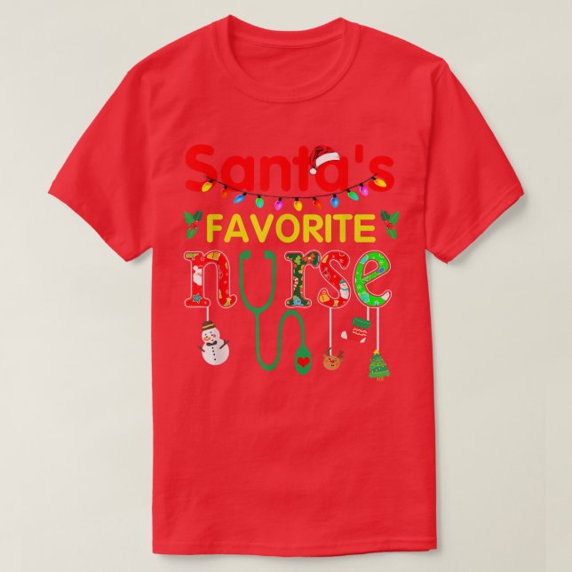Camiseta Papais noeis Enfermeira Favorita Xmas Light Santa  (Frente do Design)