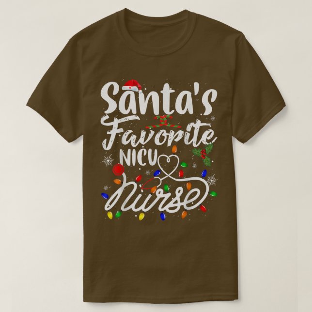 Camiseta Papais noeis Enfermeira Favorita Xmas Light Santa  (Frente do Design)