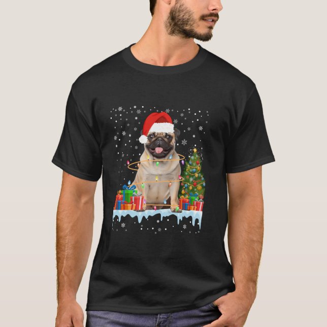 Camiseta Papais noeis Engraçados Cachorros Cachorros Luzes  (Frente)