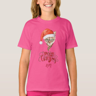 Camiseta Papais noeis Engraçados de Gato Inverno Feliz Nata