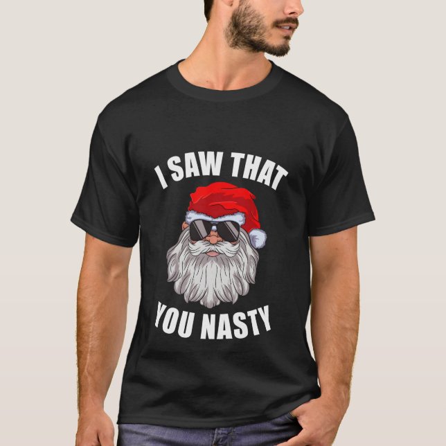 Camiseta Papais noeis Engraçados De Natal Feio Xmas Eu Vi Q (Frente)