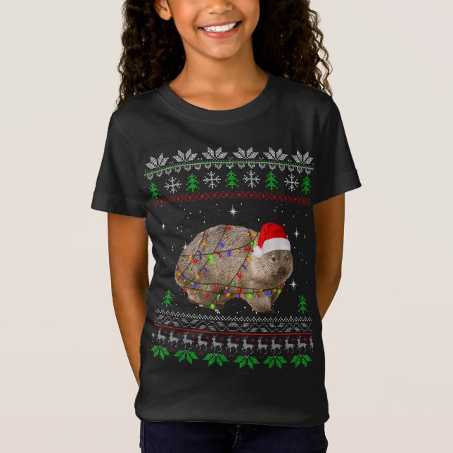 Camiseta Papais noeis Engraçados De Ventre Luzes De Natal P (Frente)