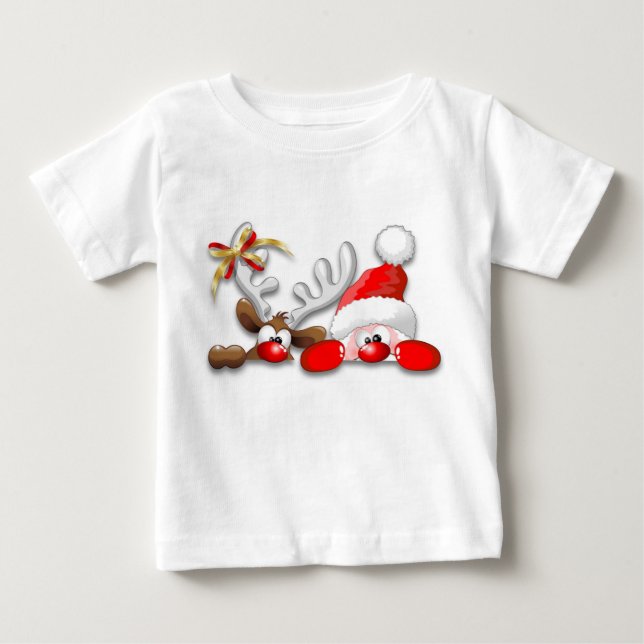 Camiseta Papais noeis engraçados e cartoon de rena (Frente)