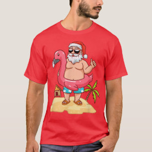 Camiseta Papais noeis Engraçados Flamingo Summer Férias Nat