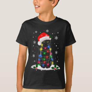 Camiseta Papais noeis Engraçados Kitts Black Cat Tree Light