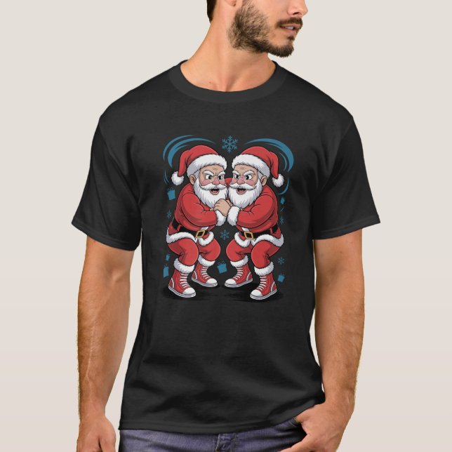 Camiseta Papais noeis engraçados Luta Lover Wrestler Natal (Frente)