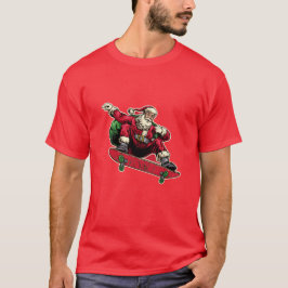 Camiseta Papais noeis engraçados no skate vermelho Feliz Na