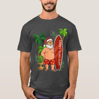 Camiseta Papais noeis Engraçados Surfando Feliz Natal Em Pa