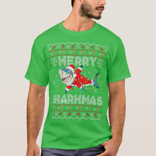 Camiseta Papais noeis engraçados Tubarões de Natal Luzes de