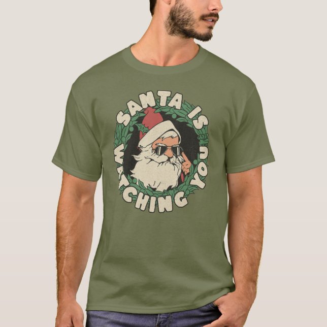 Camiseta Papais noeis Está Vendo Você Feriado De Natal Engr (Frente)