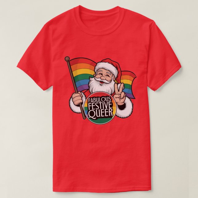 Camiseta Papais noeis Fabulosos Festivos Queer Rainbow (Frente do Design)