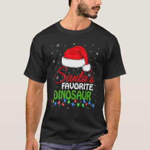 Camiseta Papais noeis Favoritos Dinossaur Santa Hat Lights.