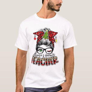 Camiseta Papais noeis Favoritos Professora Mensagem Bun Wom