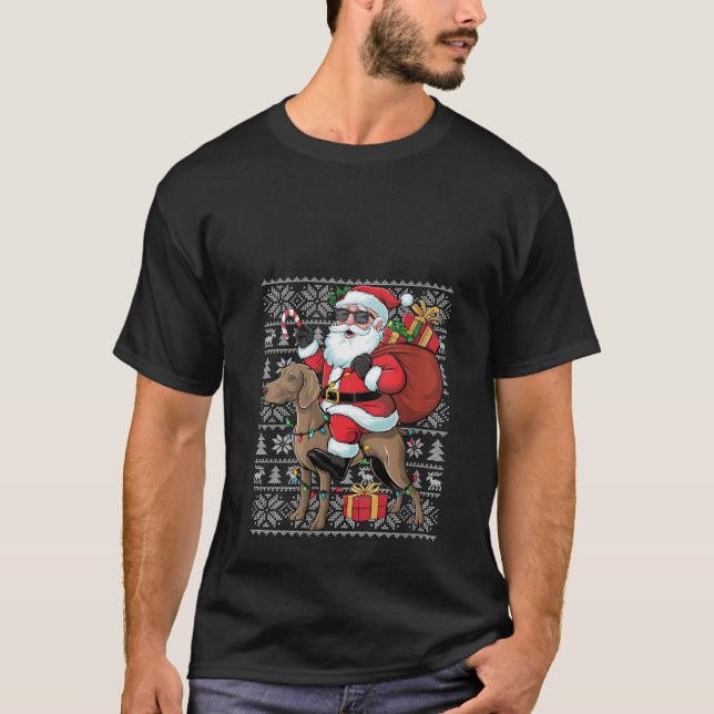 Camiseta Papais noeis Feios Do Xmas Andando Ridgeback Rhode (Frente)