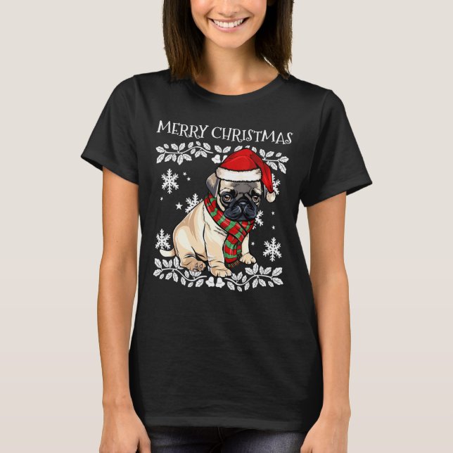 Camiseta Papais noeis Feliz de Natal Pug Xmas (Frente)