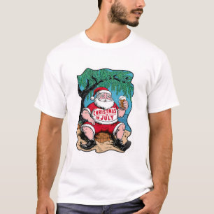 Camiseta Papais noeis Festivos Aproveitando Cerveja Sob Árv