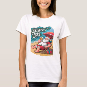 Camiseta Papais noeis Festivos Relaxando na Praia