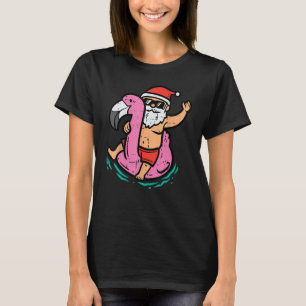 Camiseta Papais noeis Flamingo Floatie Engraçado Natal Em J