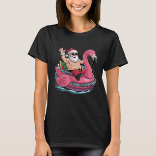 Camiseta Papais noeis Flamingo Floatie Natal Em Julho De Ve