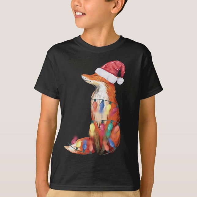 Camiseta Papais noeis Fox Christmas Lights Fox Lover Natal (Frente)