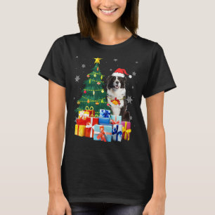 Camiseta Papais noeis Fronteira Cão Collie Árvore de Natal
